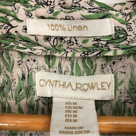 Cynthia Rowley Shirt Womens Medium 100% Linen Leaf Print Botanical Henley Peplum - Picture 5 of 12